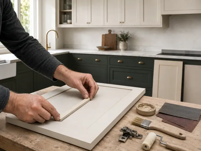 Applicazione di profili in legno su un'anta piana per creare un frontale in stile shaker