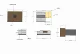 Disegno tecnico con le misure della cucina AR-DUE Q01 ad angolo: pareti da 304 cm, penisola e ingombro 364 x 321 cm