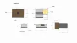 Disegno tecnico con le misure della cucina AR-DUE Q01 ad angolo: pareti da 304 cm, penisola e ingombro 364 x 321 cm