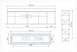 Disegno tecnico con le misure della cucina AR-TRE Dolcenera: parete attrezzata 453,5 cm, colonne 363,5 x 58,5 cm e isola 300 x 118 cm