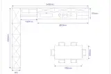 Disegno tecnico con le misure della cucina AR-TRE Fly Evo ad angolo: zona cottura 360 cm, lato colonne 427 cm e tavolo 195 x 95 cm