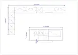 Disegno tecnico con le misure della cucina AR-TRE Mood GLK: parete attrezzata da 637 cm, lato colonne 312 cm e isola 372 x 125 cm