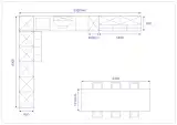 Disegno tecnico con le misure della cucina AR-TRE Up Design ad angolo: pareti da 532 e 400 cm, pensili 45 + 180 cm e tavolo 240 x 101 cm