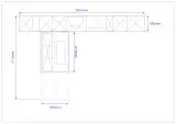 Disegno tecnico con le misure della cucina AR-TRE Glamour: parete attrezzata da 561 cm, sviluppo lato cucina 371 cm e isola 180 x 120 cm