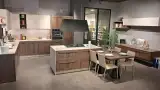 Cucina Stosa City rovere liquirizia, vista della composizione angolare con basi e colonne