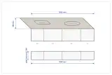 Disegno con le misure dell'isola Aliant della cucina Stosa Metropolis: 304 x 99 cm, fronti da 60, 90, 90 e 60 cm e basi retro profonde 34 cm