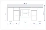 Disegno con le misure della parete colonne della cucina Stosa Metropolis: 360 cm di larghezza, moduli da 60, 60, 120, 60 e 60 cm, altezza 210 cm più 36 cm di rialzo