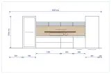 Disegno tecnico Stosa con le misure della cucina Young: parete da 450 cm, colonne, cassettone da 120 cm e pensili da 60 cm