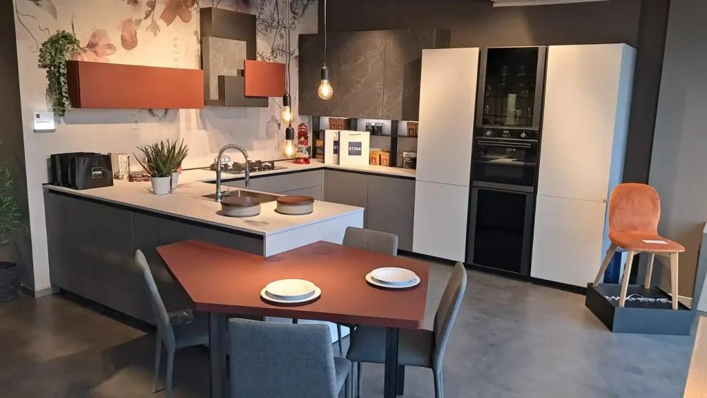 Dettaglio cucina Stosa Metropolis con finiture moderne materiche